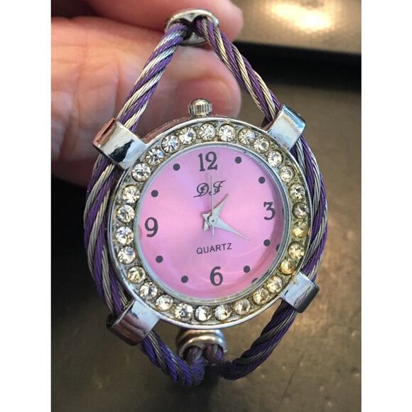Woman's D & F Watch, Silver Tone with Rhinestones, Pink Face - Picture 1 of 2